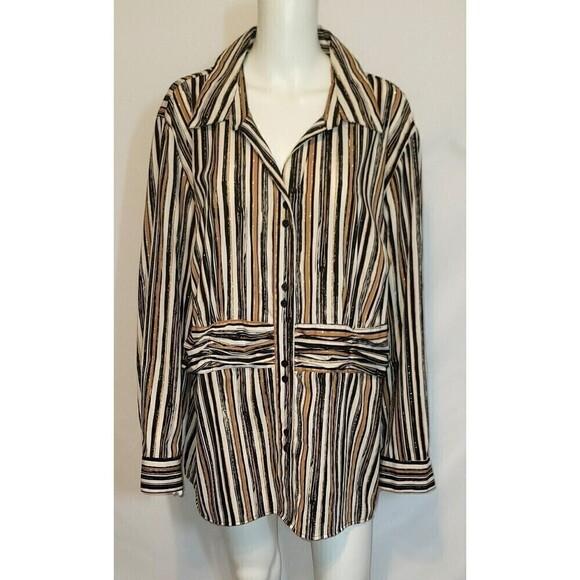 Maggie Barnes Gold Sparkle Striped Blouse - Size 2X - Picture 1 of 9
